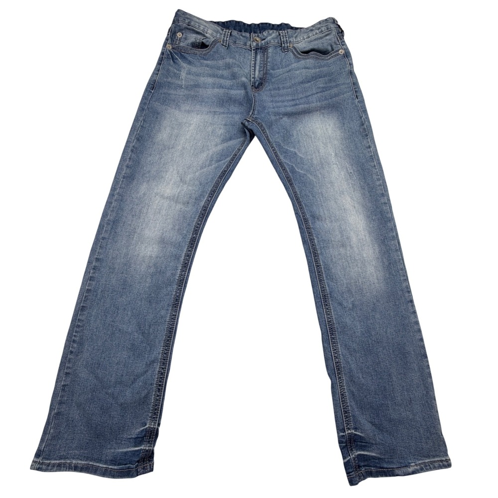Seven7 Jeans Mens 36x32 Blue Straight Premium Denim Stretch Faded Casual